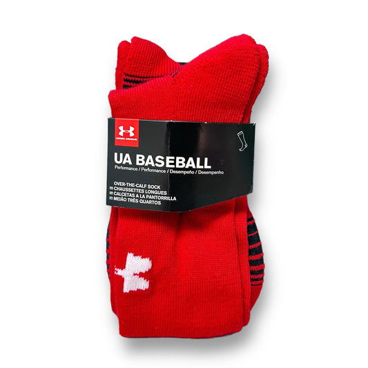 NEW! Under Armour Boys Size Youth Medium 4-8.5 Red Baseball Performance Socks