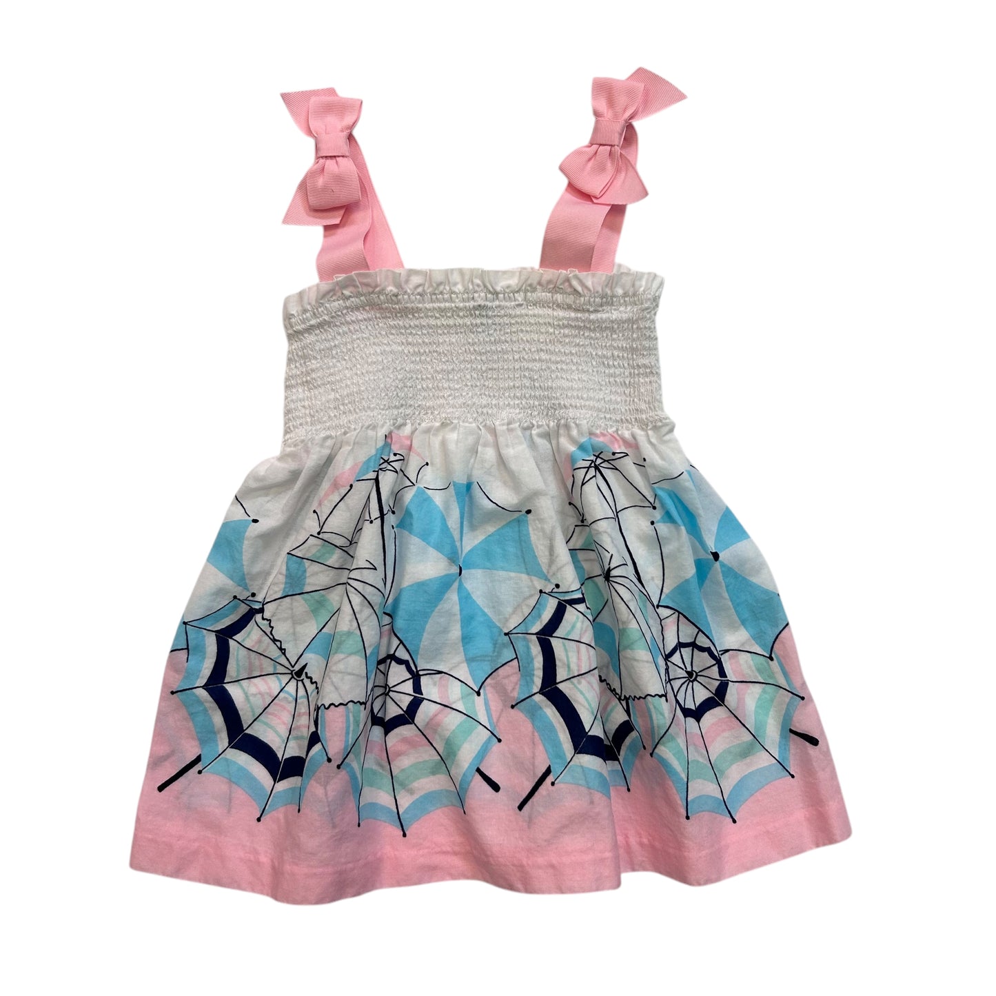 Janie and Jack Girls Size 3-6 Months Smocked Sunbrella Dress with Bows