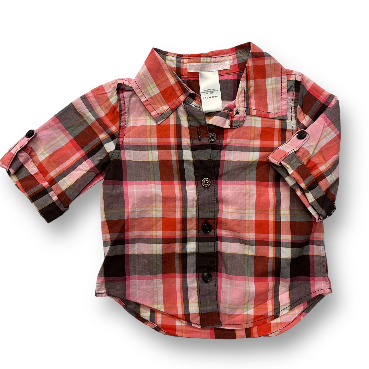 Janie and Jack Baby Girl Size 6-12 Months Pink Plaid Button Down Shirt