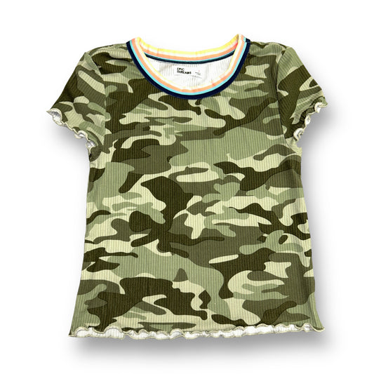 Girls Epic Threads Size 10/12 Green Camo Ribbed Short Sleeve Top