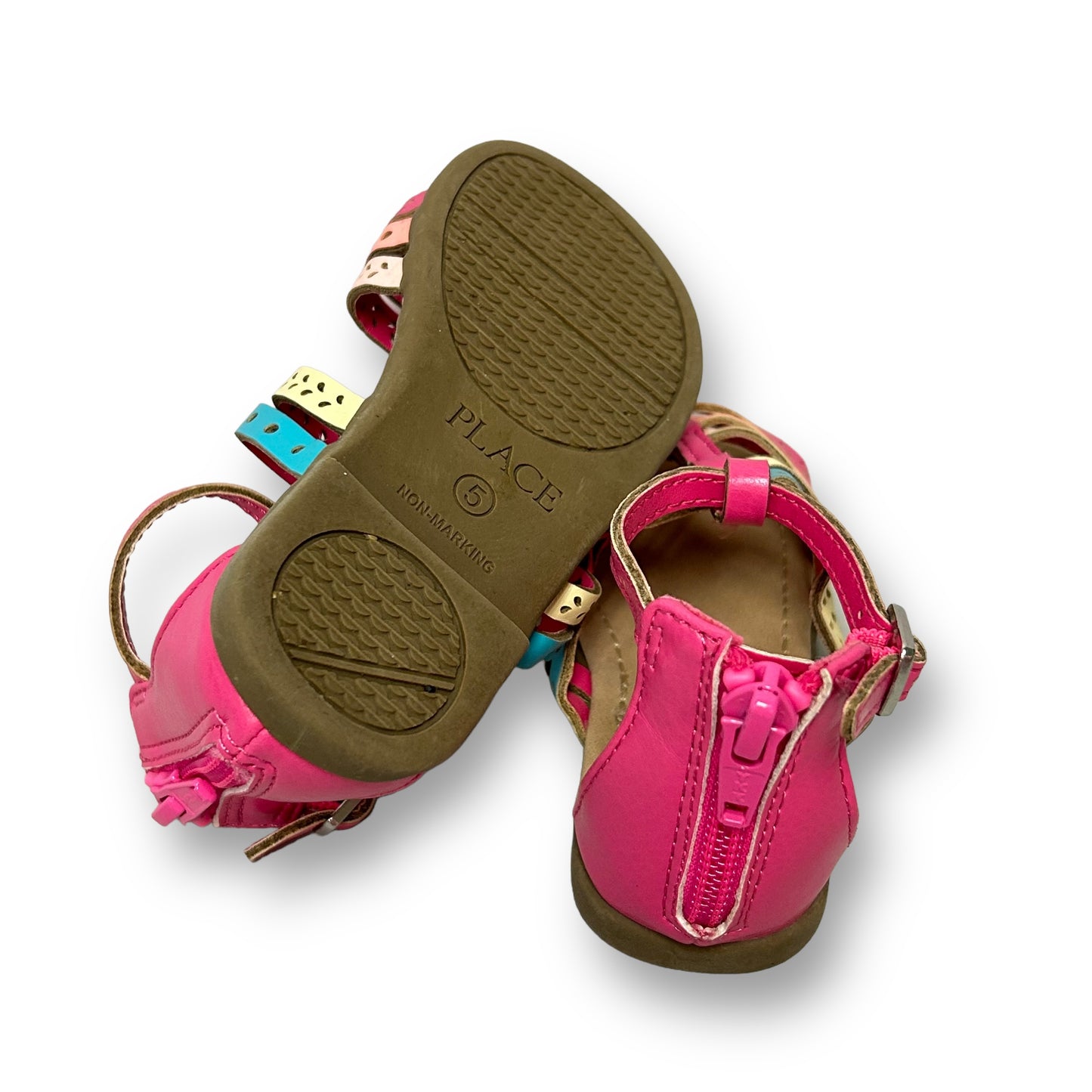 Children's Place Toddler Girl Size 5 Multi-Color Strappy Zipper-Back Sandals