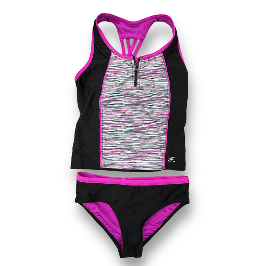 Girls Zero Xposur Size 12 Pink & Black 2-Pc Zippered Bathing Suit