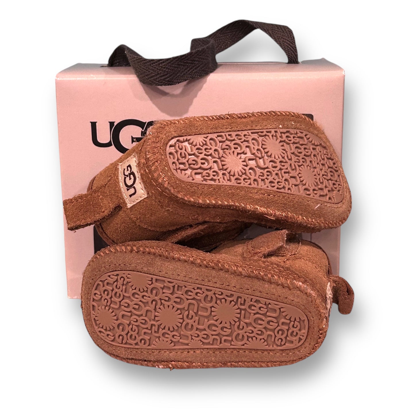 UGG Baby Boy Size 2/3 Chestnut Side-Fasten Sherpa Lined Slipper Shoes