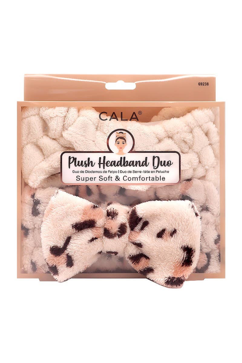 NEW! CALA Super Soft Plush Headband Duo, Leopard and Beige