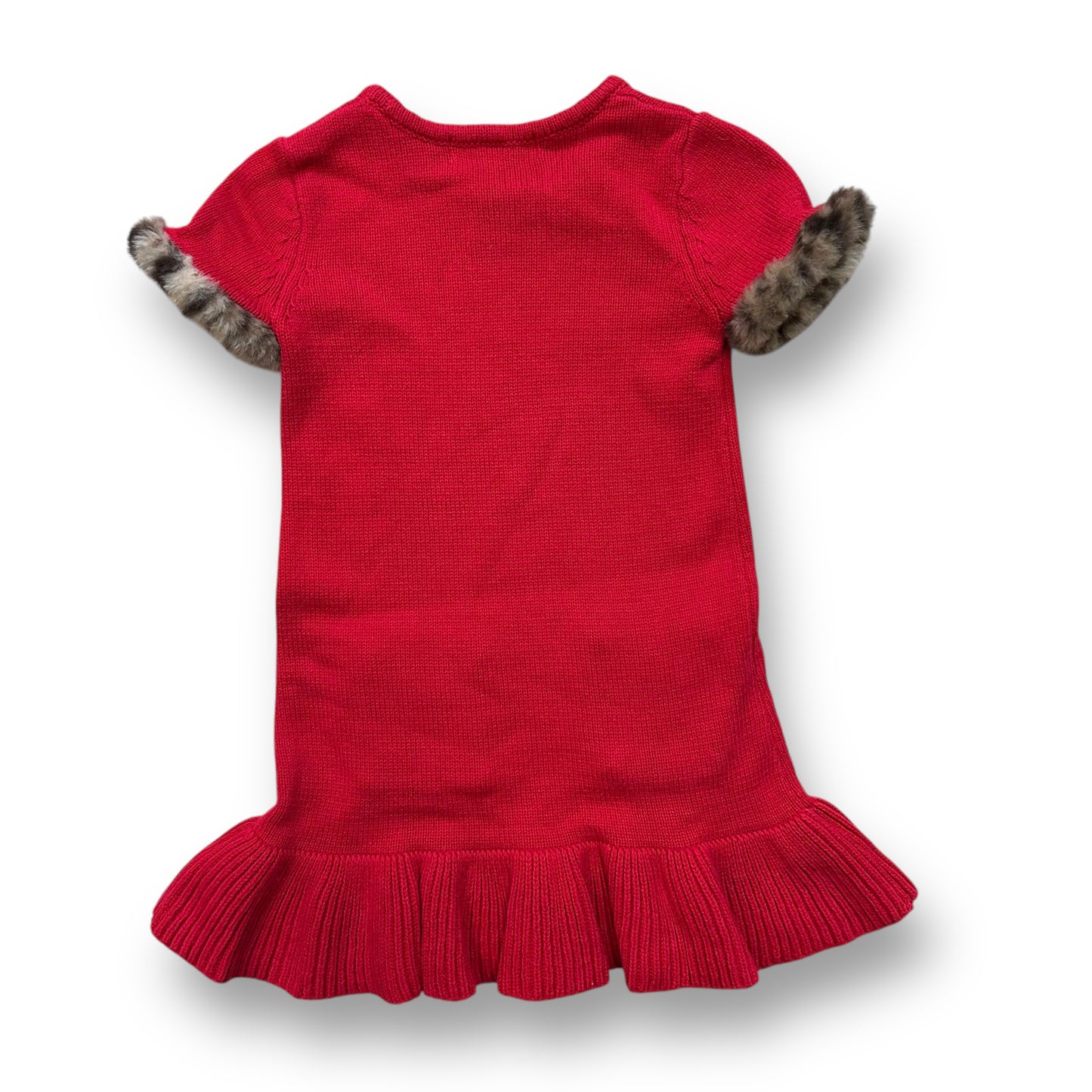 Rachel Zoe Size 4T Girls Sweater Dress Red Soft Knit with Animal Print Faux Fur