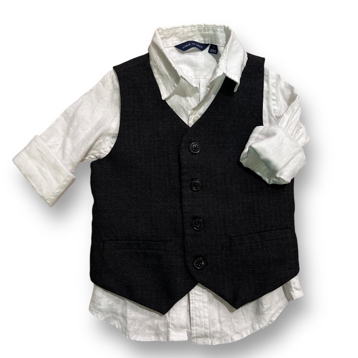 Janie and Jack Boys Size 3 / 4 Black Vest & White Button Down Shirt Set