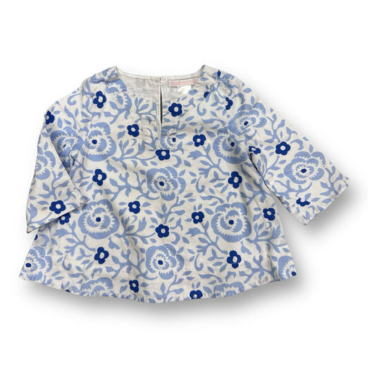 Girls Janie and Jack Size 2T White & Blue Floral Print Long Sleeve Blouse