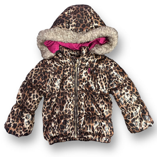 Girls Juicy Couture Size 18 Months Leopard Print Faux Fur Hooded Winter Coat