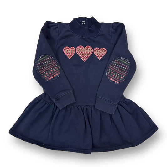 Savannah Girls Size 24 Months Navy Blue Embroidered Heart Long Sleeve Dress
