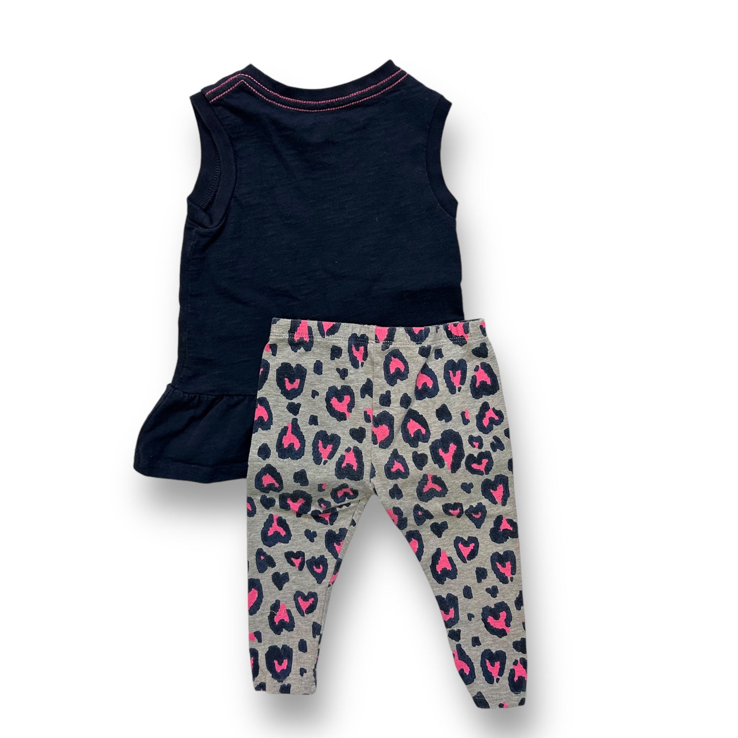 OshKosh Girls Size 18 Months Outfit Navy Tank Top & Gray Heart Print Pants Set