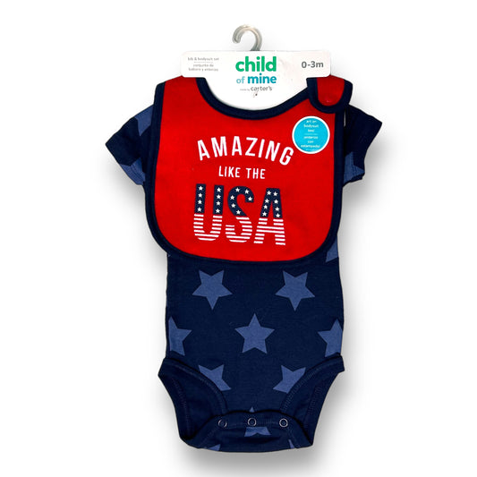 NEW! Child of Mine Size 0-3 Months 4th of July Romper & Bib