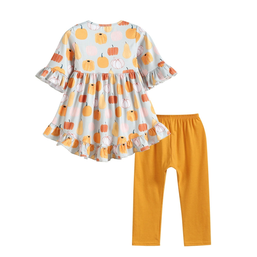 NEW! Ruffles by Tutu and Lulu Size 5Y Pumpkin Hi-Lo Top, Capris, & Headband Set