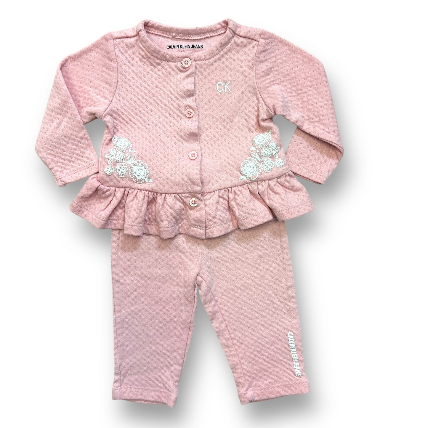 Calvin Klein Baby Girl Size 6-9 Months Outfit Pink Long Sleeve Pants Set