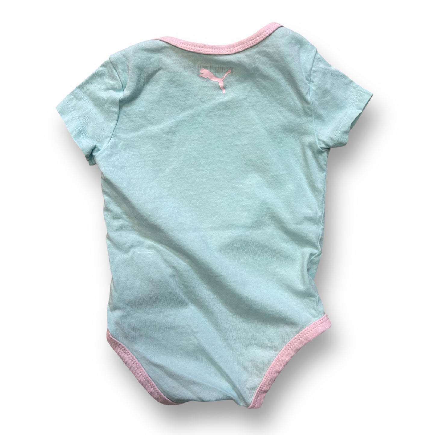 Puma Girls Size 6-9 Months Bodysuit Pink & Aqua Blue Snap Bottom Shirt