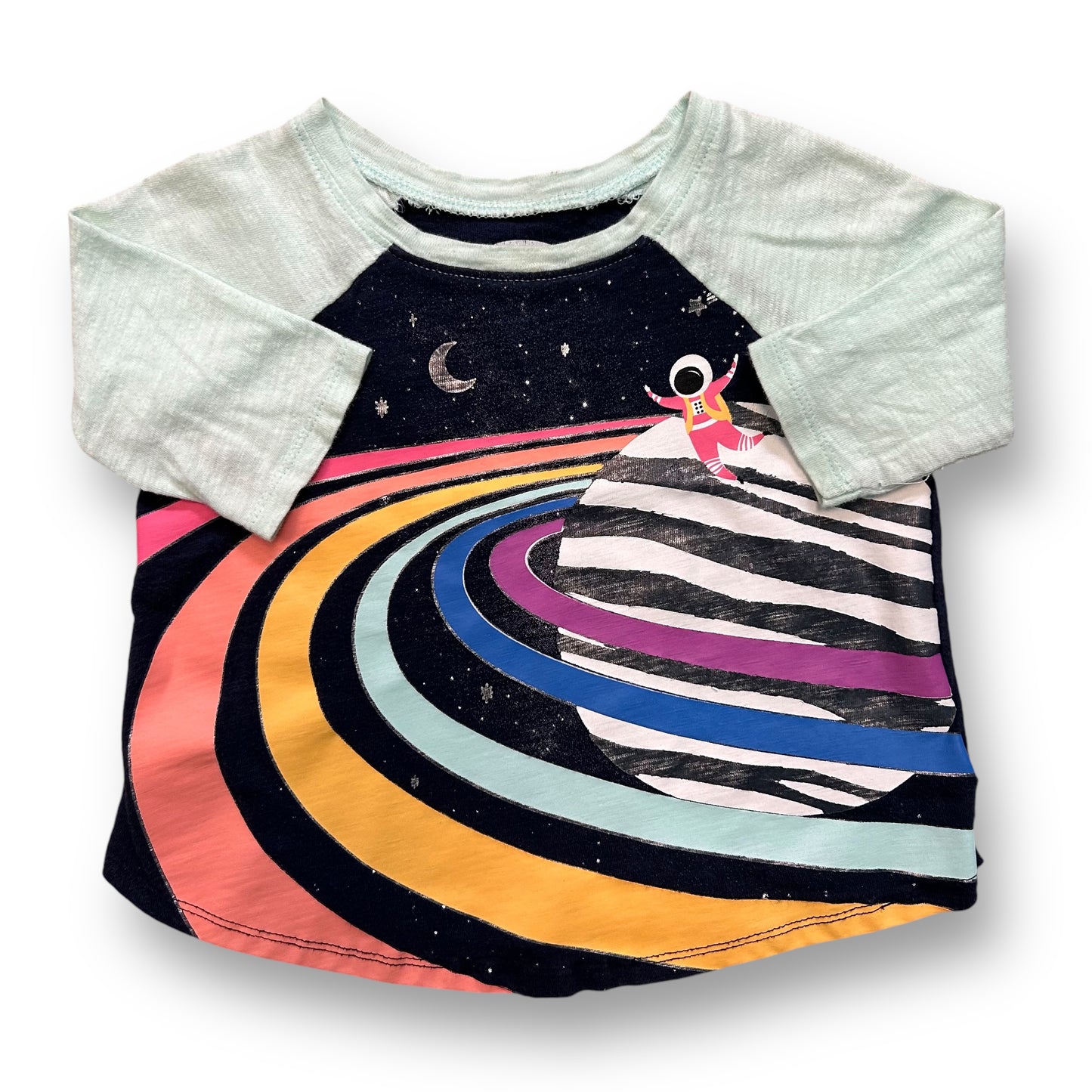 Old Navy Size 18-24 Months Girls Rule the Galaxy 3/4 Sleeve Tee Astronaut Shirt