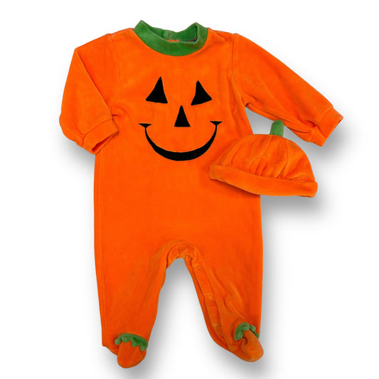 Boys Size 6 Months Orange Velour Pumpkin & Hat Snap-Bottom Outfit