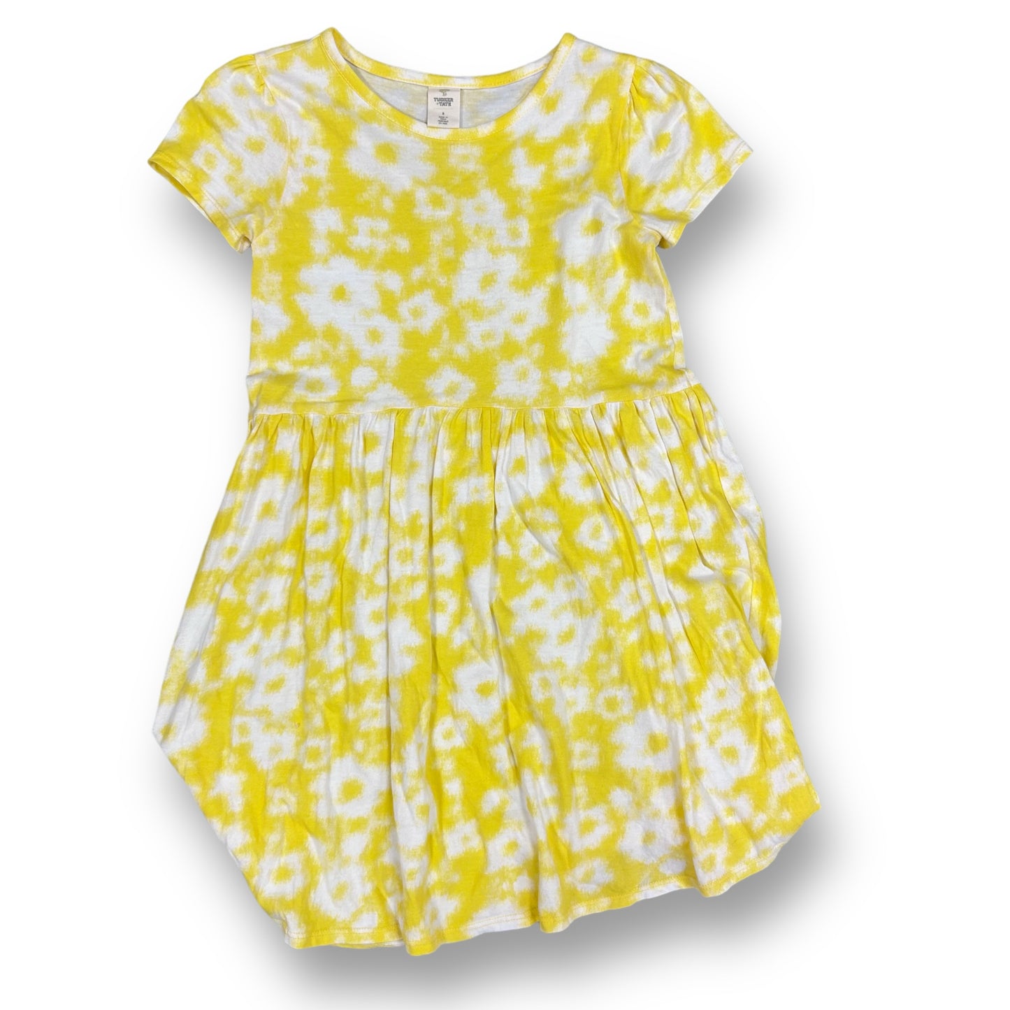 Tucker + Tate Girls Size 8 Yellow Floral Tie Dye Cotton Short Sleeve Dress