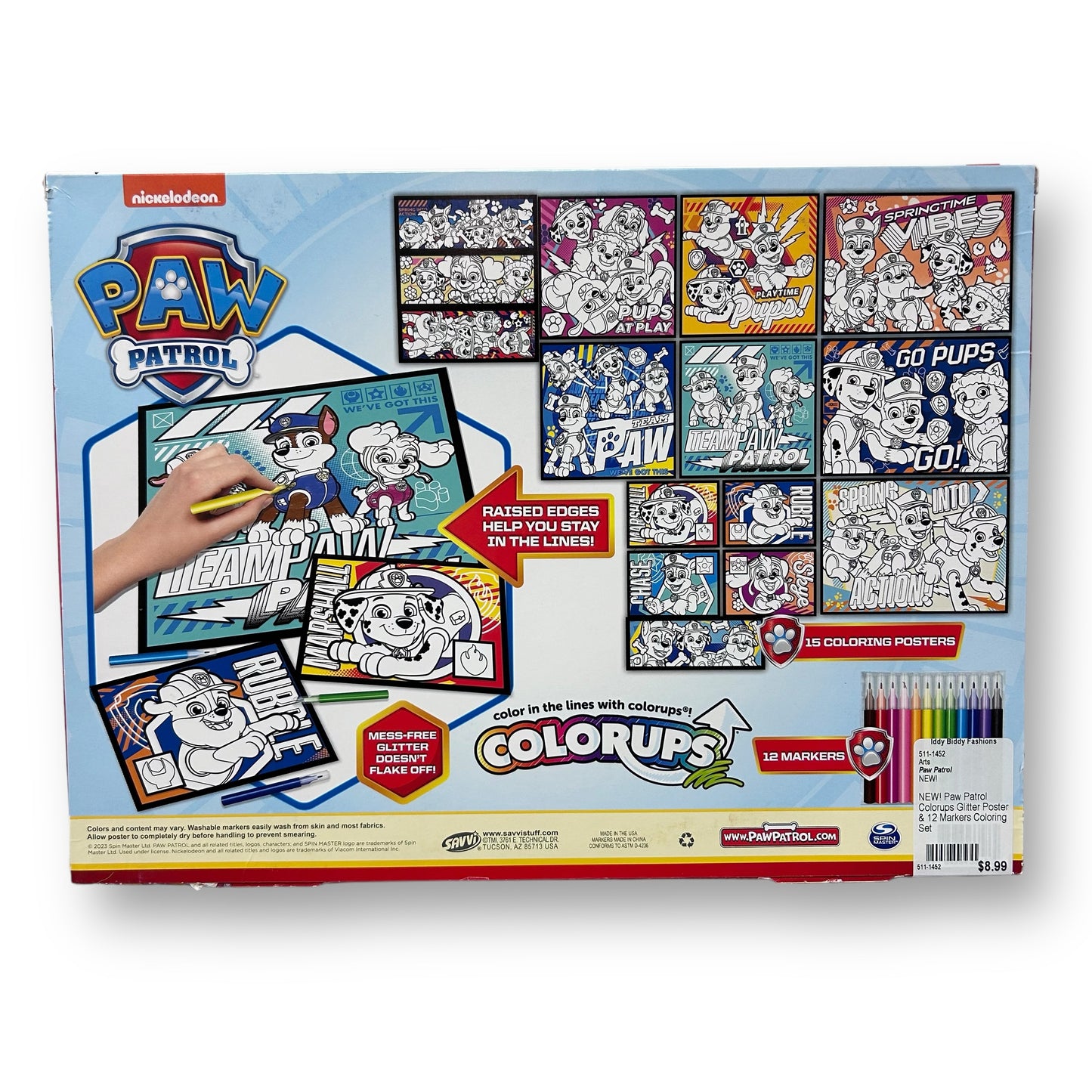 NEW! Paw Patrol Colorups Glitter Poster & 12 Markers Coloring Set