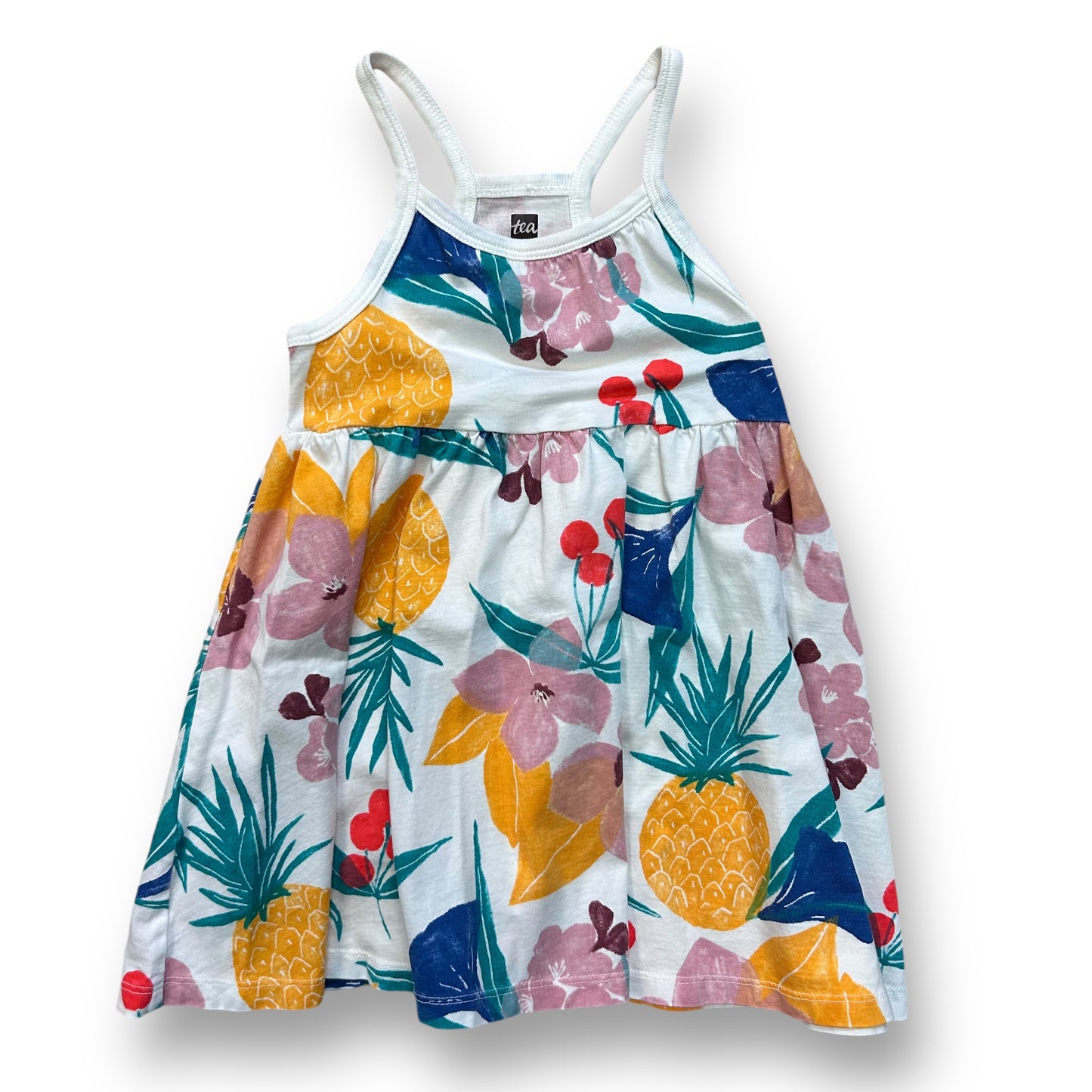 Tea Toddler Girl Size 3 White Floral Print 100% Cotton Sundress