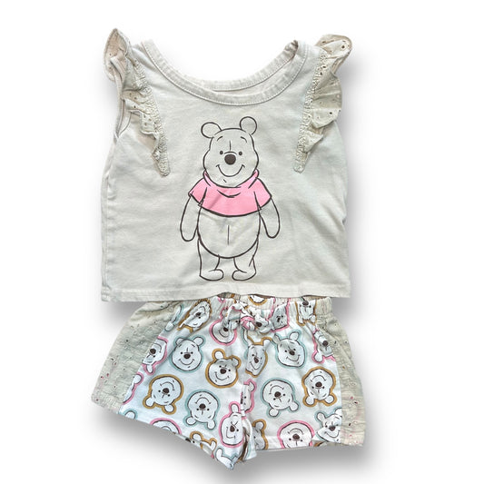 Girls Winnie the Pooh Beige Eyelet Character Print Top & Shorts Outfit