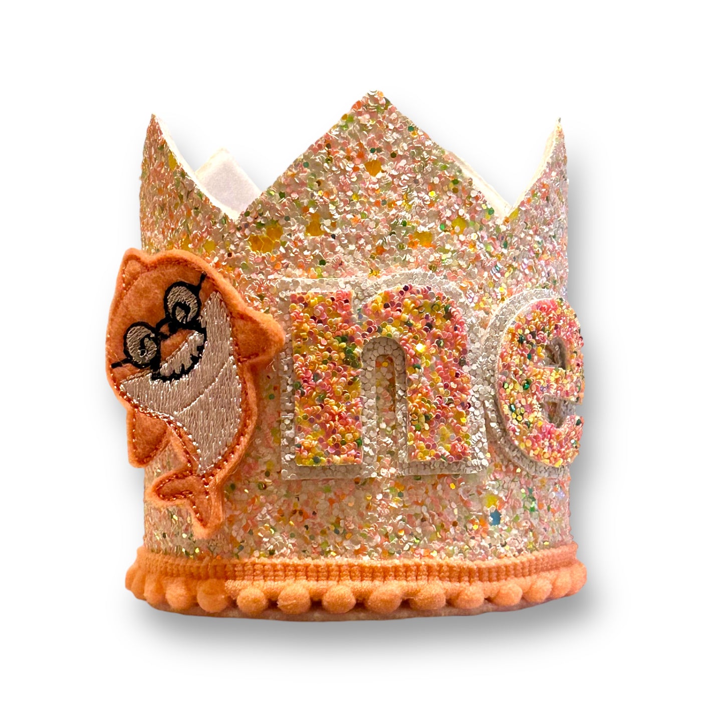 Peach Baby Shark Shimmer 1st Birthday Crown