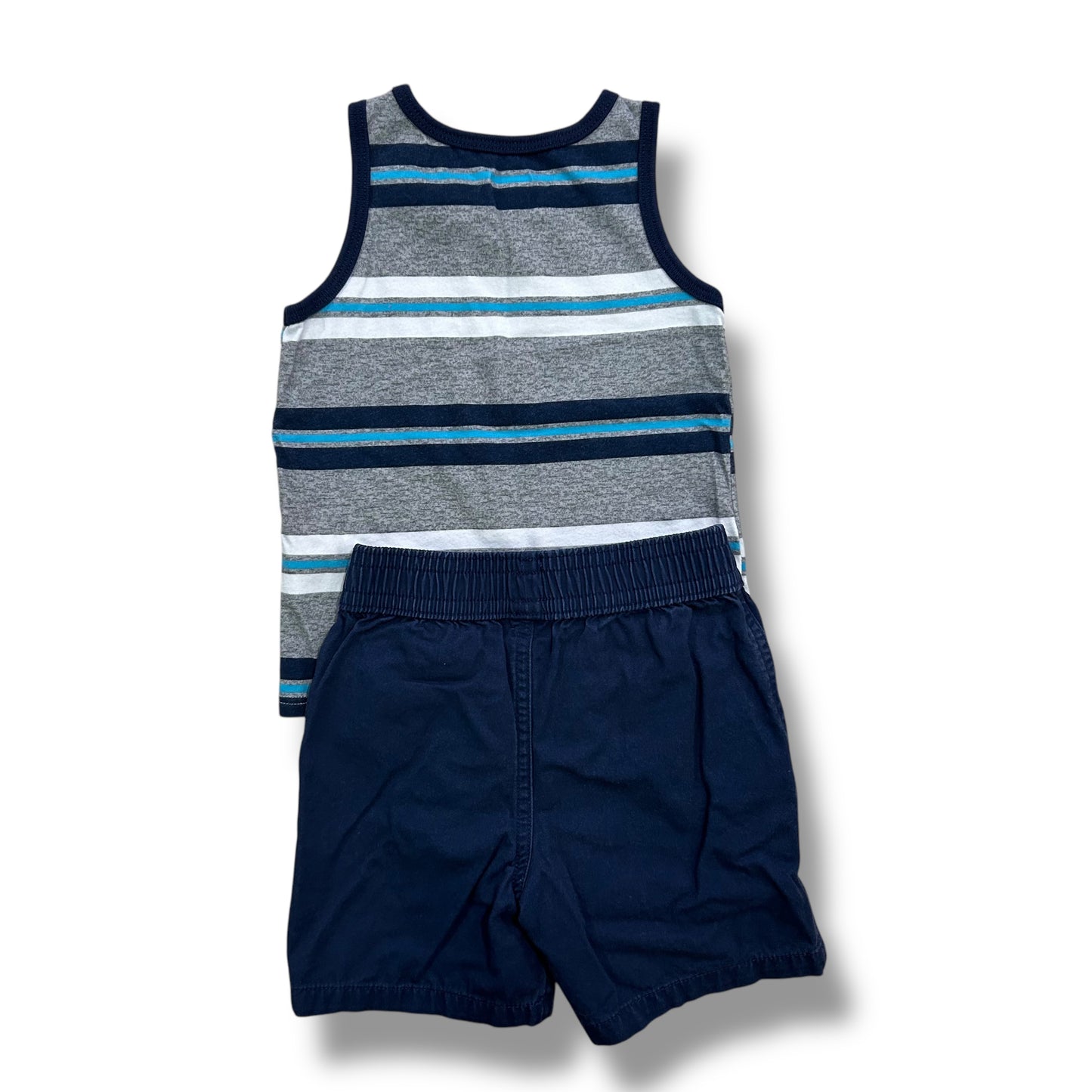 Boys Toddler Size 2T Activewear Navy & Gray Striped Tank and Shorts Outfit