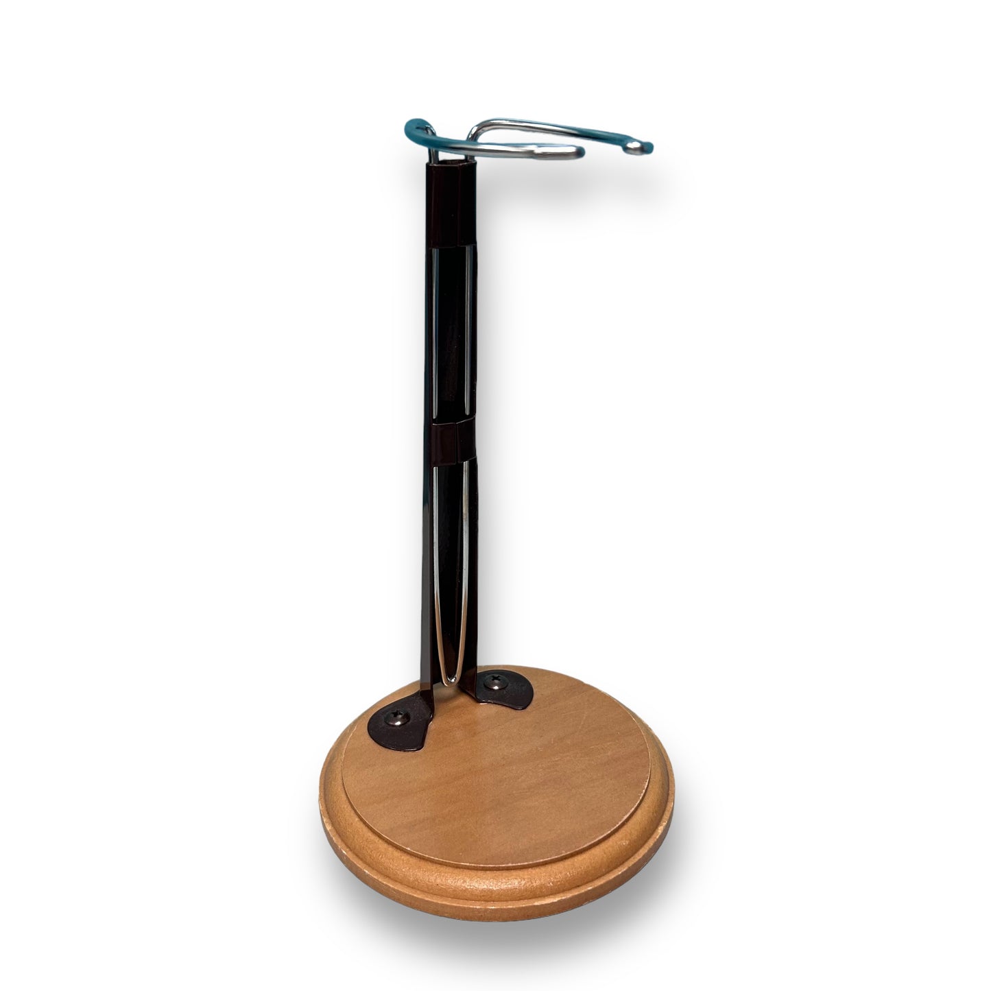 Wooden Base Doll Display Stand with Stainless Prop-Up Clamp