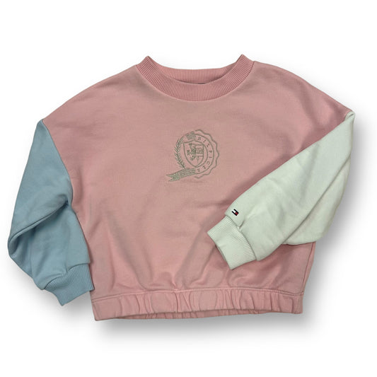 Tommy Hilfiger Sweatshirt Girls Size 5 Pink and Blue Cotton Cropped Pullover