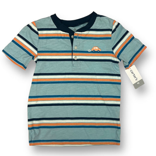 NEW! Boys Carter's Size 4T Blue & Orange Stripe Short Sleeve Polo Shirt