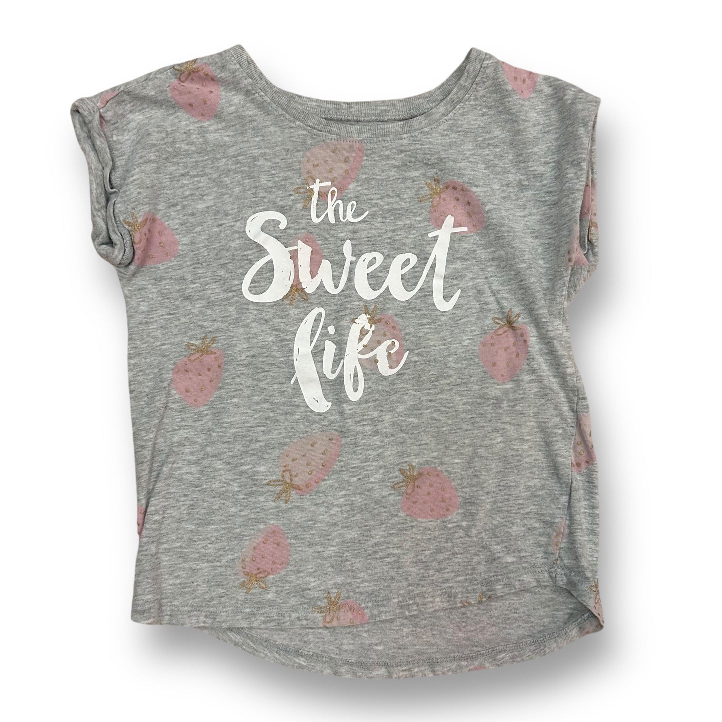 Girls Size 5 Casual Shirt The Sweet Life Gray Strawberry Print Short Sleeve Tee