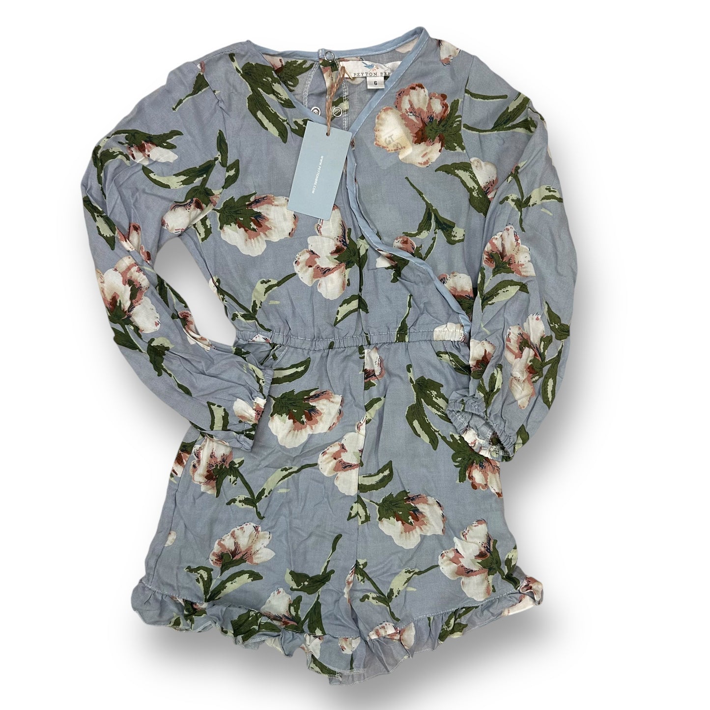 NEW! Peyton Bre Girls Size 6 Romper Country Blue Floral Long Sleeve One-Piece