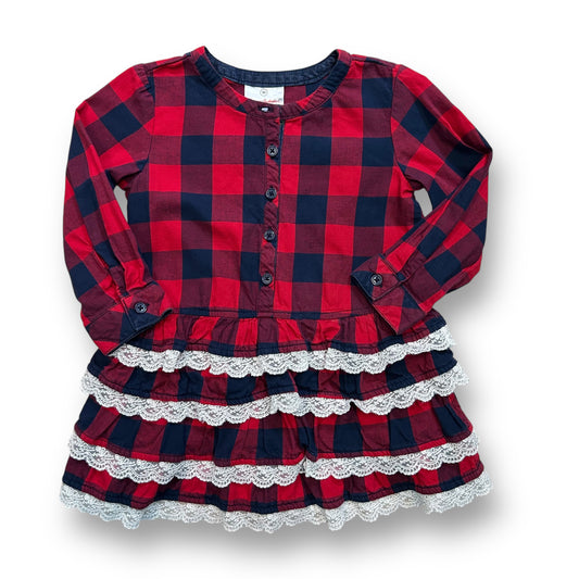 Girls Hanna Andersson Size 90 / 3T Red & Navy Plaid Ruffle Lace Dress