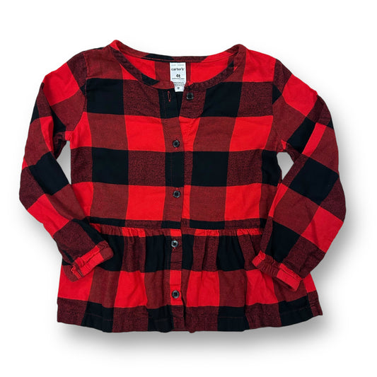 Carter's Girls Size 4T Flannel Shirt Black & Red Plaid Long Sleeve Button Up
