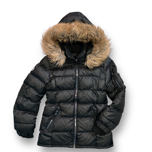 Girls Justice Size 10 Black Winter Puffer Coat with Fur Hood