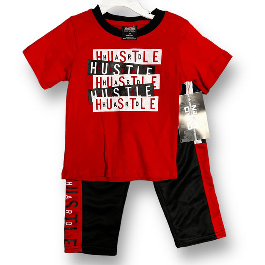 NEW! Boys Size 2T Red & Black Hustle Hard Athletic 2-Pc Top & Pants Set