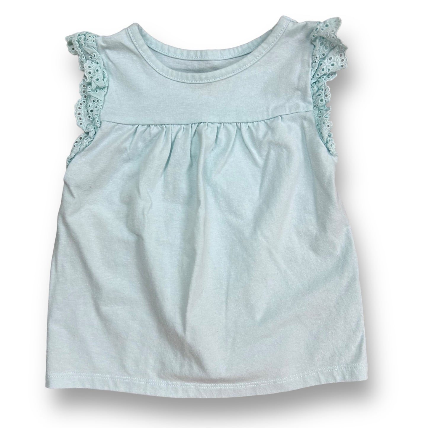 Cat & Jack Girls Size 2T Aqua Blue Eyelet Lace Short Sleeve Cotton Blouse