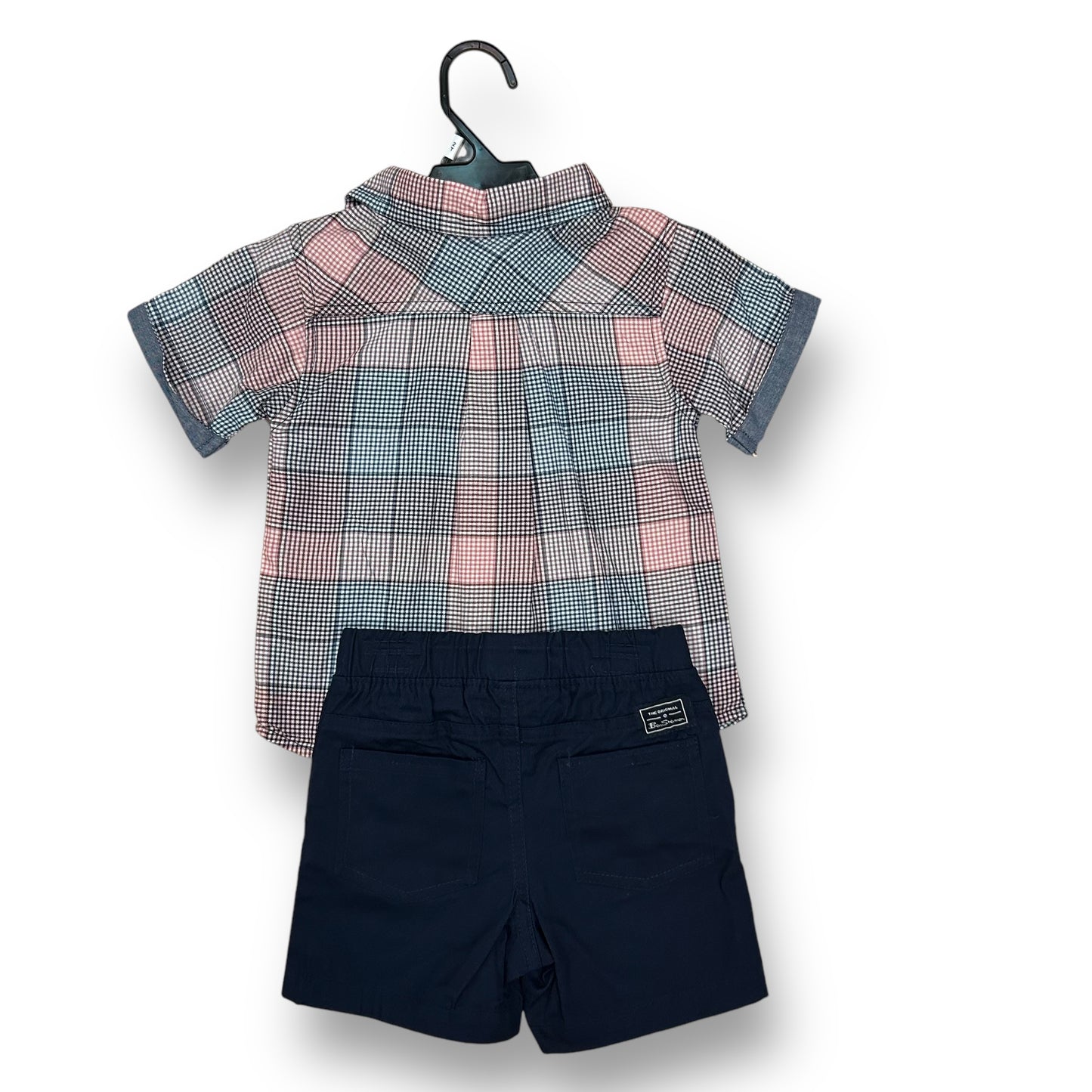 NEW! Boys Size 2T Outfit 2-Piece Button Up Shirt and Navy Khaki Shorts Set