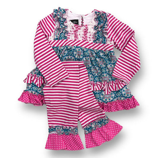 Girls Isobella & Chloe Size 2T Pink & Green Boutique Ruffle 2-Pc Outfit