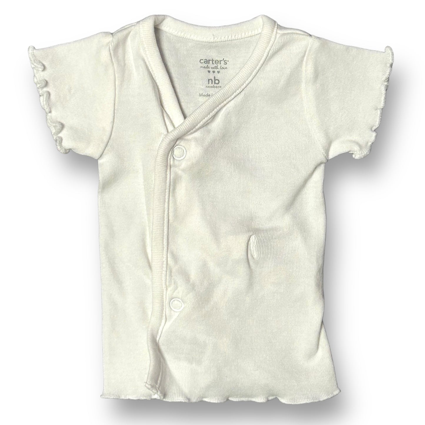 Girls Carter's Size Newborn White Side Button Short Sleeve Shirt