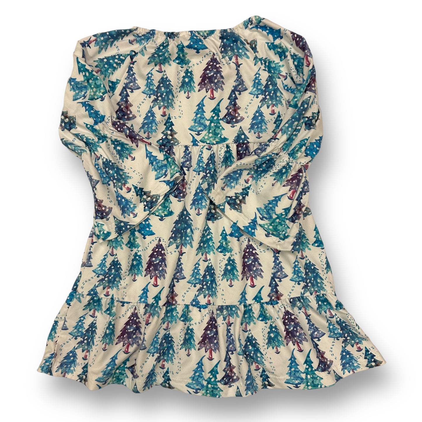 Girls Size 4 Christmas Tree Print Ruffle Sleeve Soft Knit Boutique Holiday Dress
