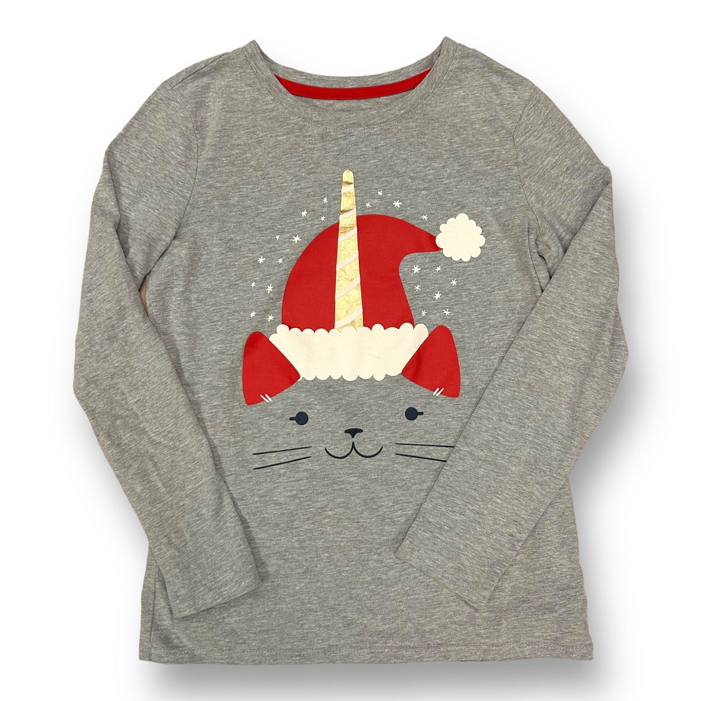 Cat & Jack Girls Size 10/12 Youth Christmas Shirt Long Sleeve Unicorn Kitty Tee