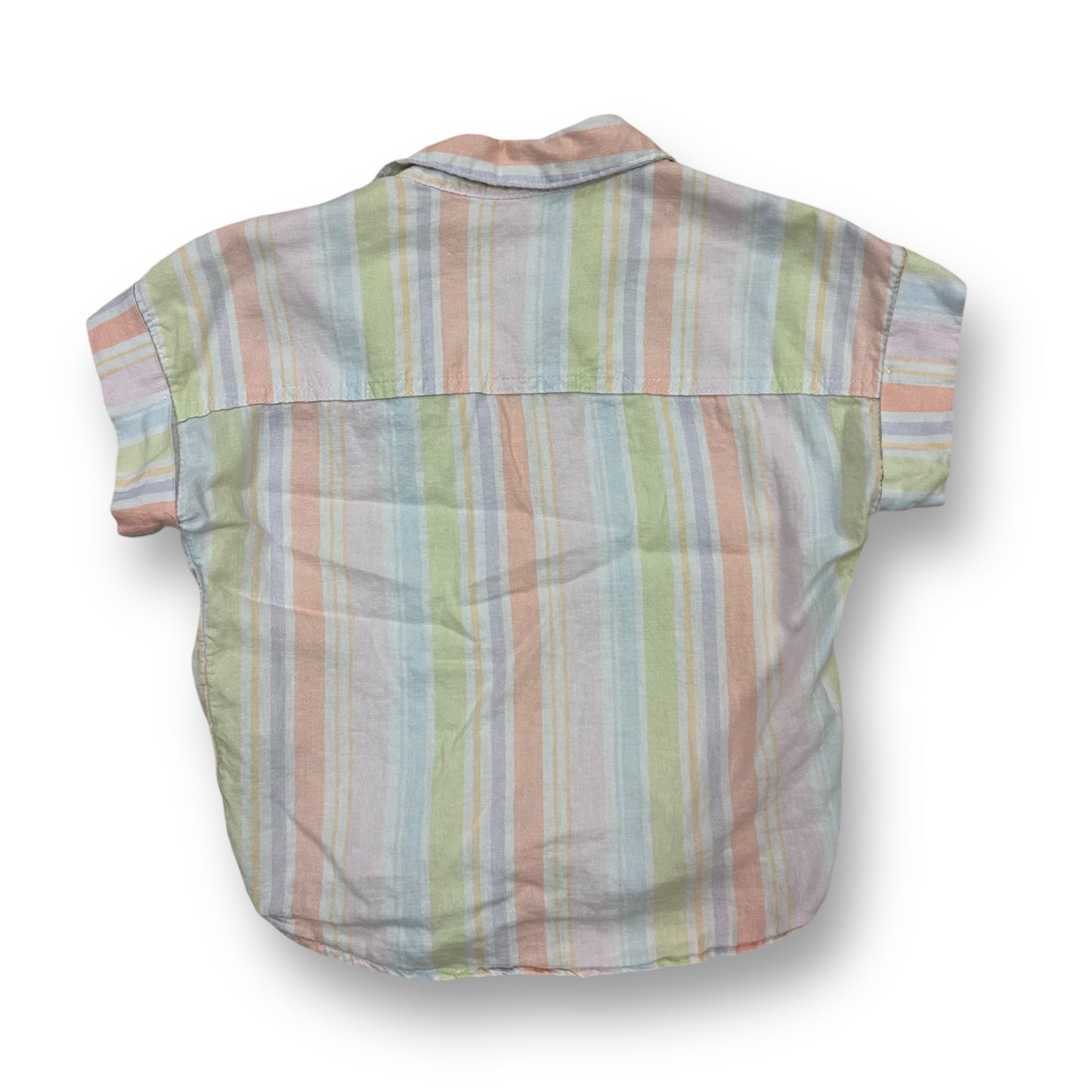 Girls Size 4/5 Pastel Tie-Front Short Sleeve Button Up Blouse with Pocket