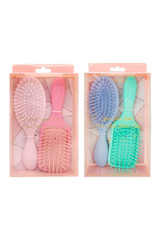 NEW! Celavi Matte Pastel Mini Paddle Hair Brush Duo, Assorted Colors