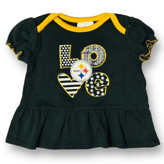 Girls NFL Size 3-6 Months Black & Gold Steelers Short Sleeve Ruffle Dress
