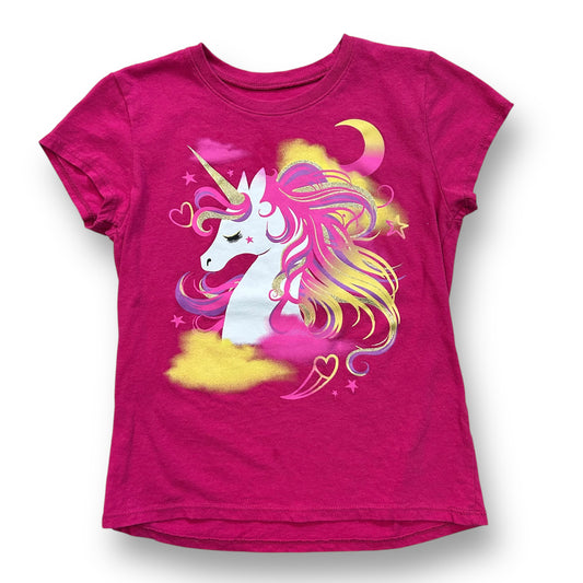 Girls Children's Place Size 4 Dark Pink Shimmer Unicorn Tee