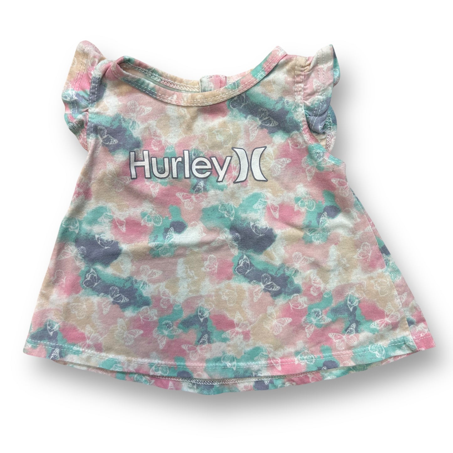 Hurley Girls Size 12 Months Pastel Tie Dye Butterflies Flutter Sleeve Shirt