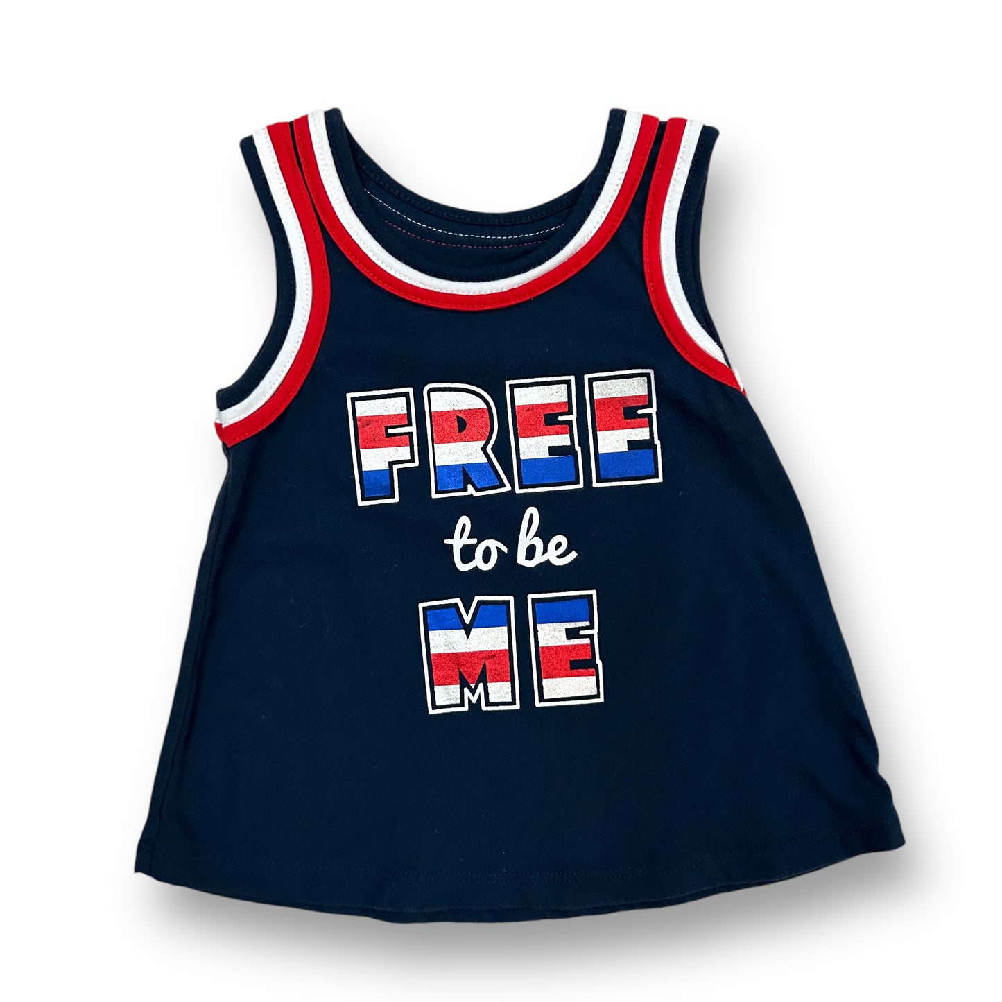 Girls Size 2T Navy Sleeveless Shirt Free To Be Me 4th of July Toddler Tank Top