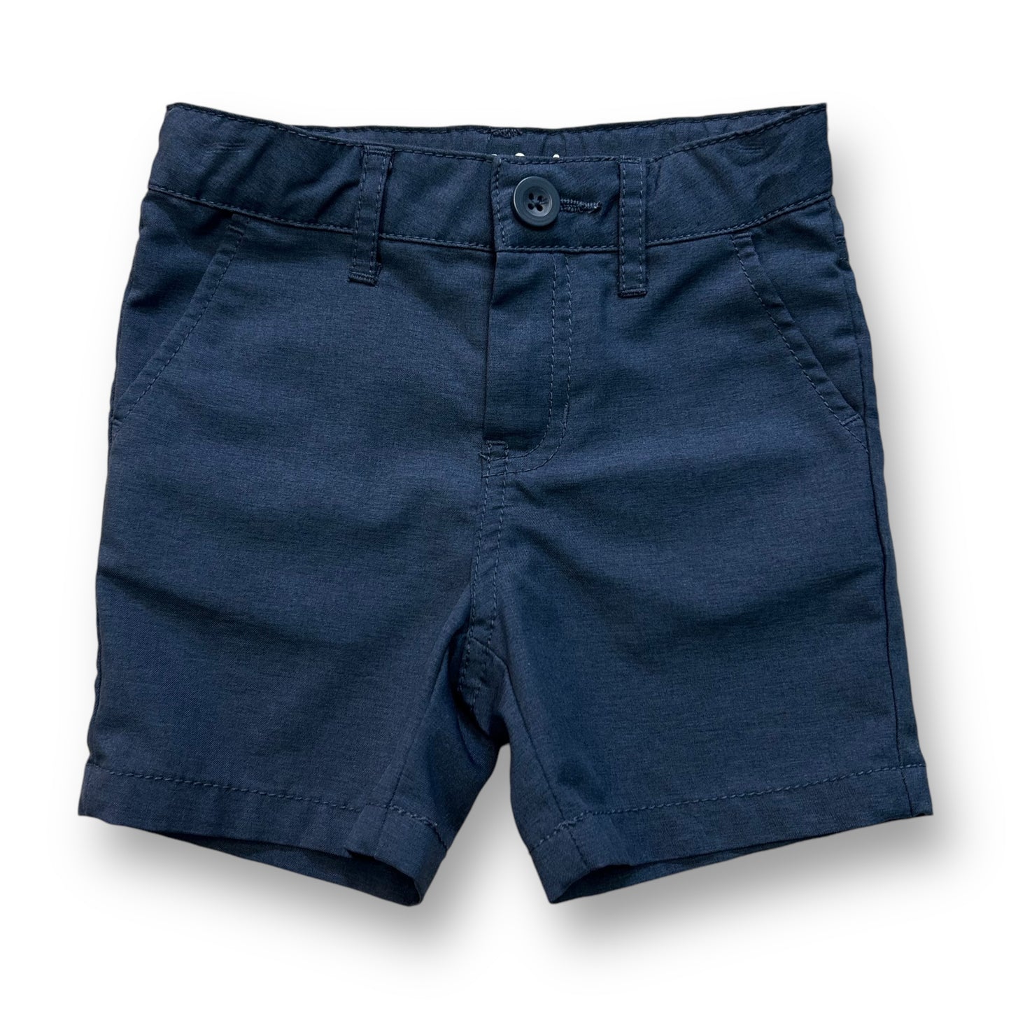 A pair of navy blue adjustable fit shorts for boys.