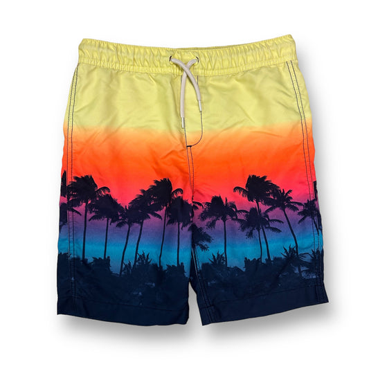 Boys Lands End Size 10/12 L Multi-Color Palm Trees Swim Trunks