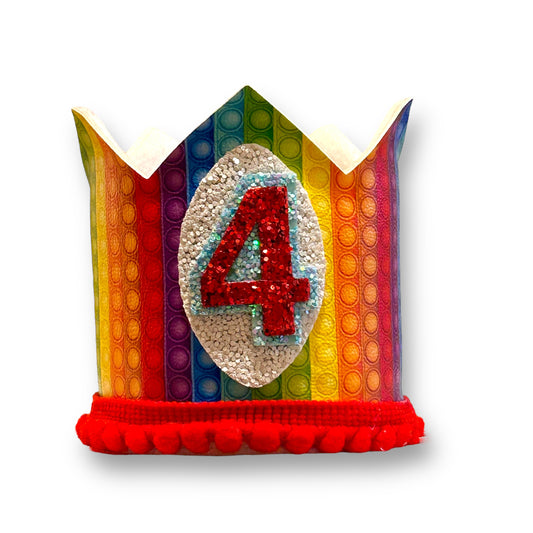 Rainbow Print Happy 4th Birthday Crown